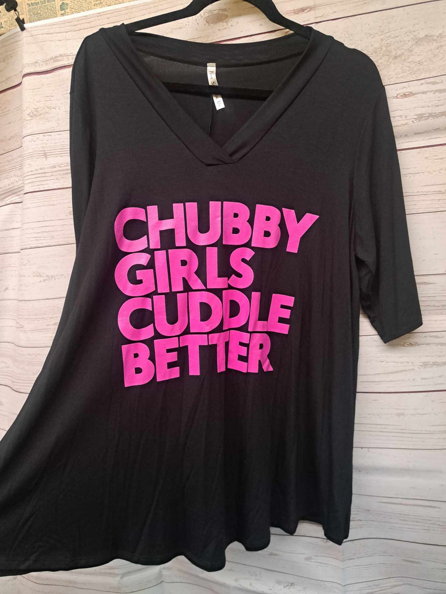 Black And Pink Chubby Girls Cuddle Better Tee T Shirt Top Tunic Plus Size For Us 1776