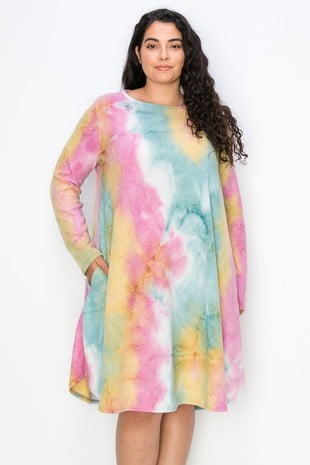 Rainbow Tie Dye Long Sleeve Dress