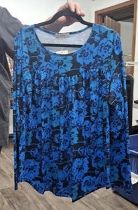 Black Blue Floral Shirt Top