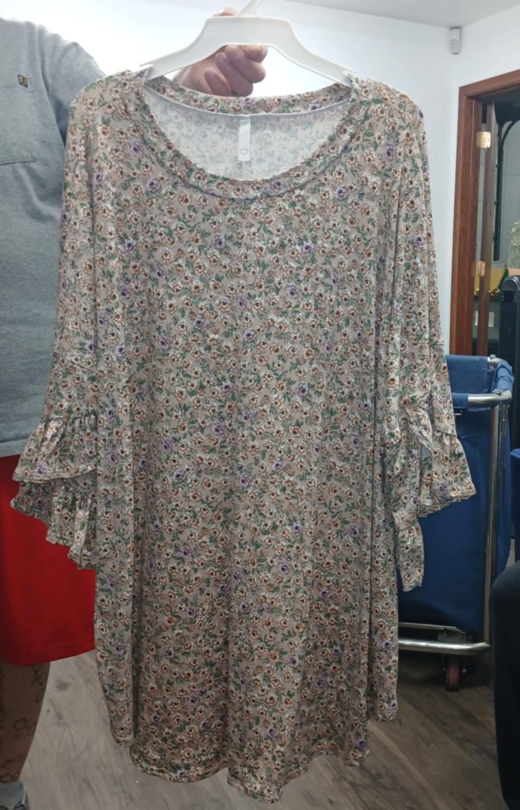 Beige small Purple Floral Shirt Top