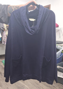 Navy Large Neck Cowlneck Shirt Top w Front Pockets