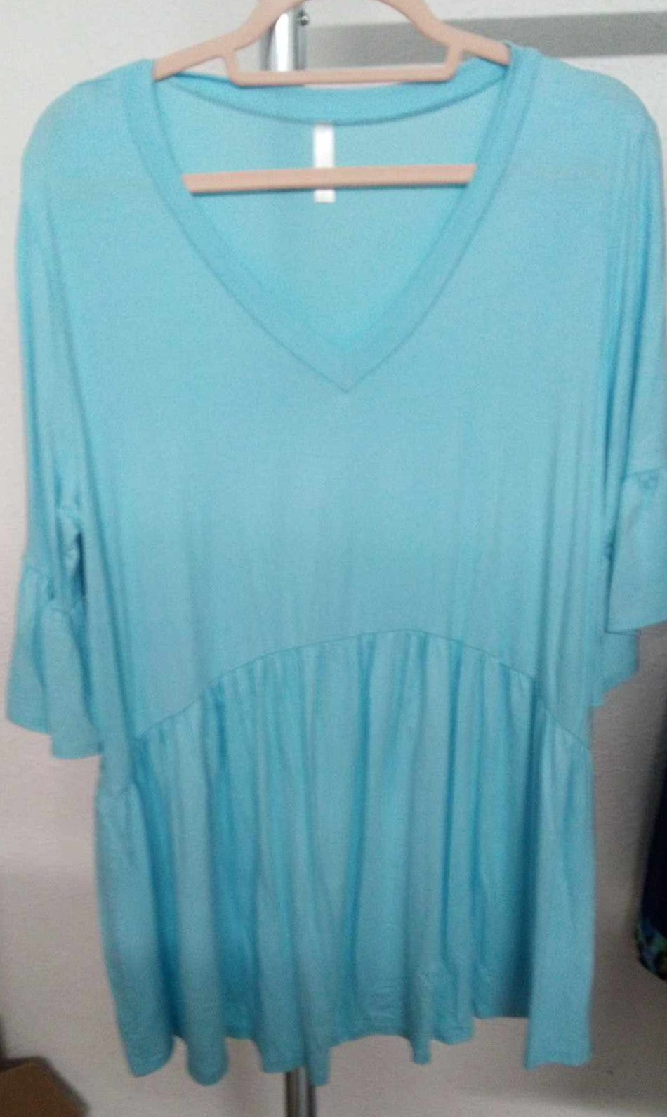 Light Blue V Neck Babydoll Shirt Top Tunic