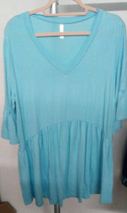 Light Blue V Neck Babydoll Shirt Top Tunic