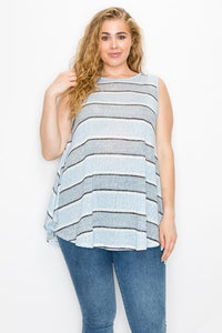 Ash Blue Gray Stripe Lightweight  Sleeveless Shirt Top Tank