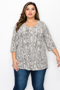 PSFU Gray Floral Shirt Top V neck 3/4 Sleeves