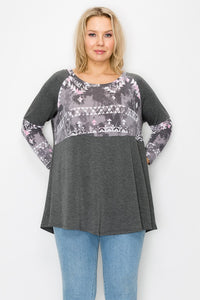 PSFU Gray Pink Aztec Shirt Top