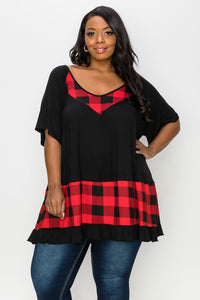 PSFU Black & Red Plaid Shirt Top