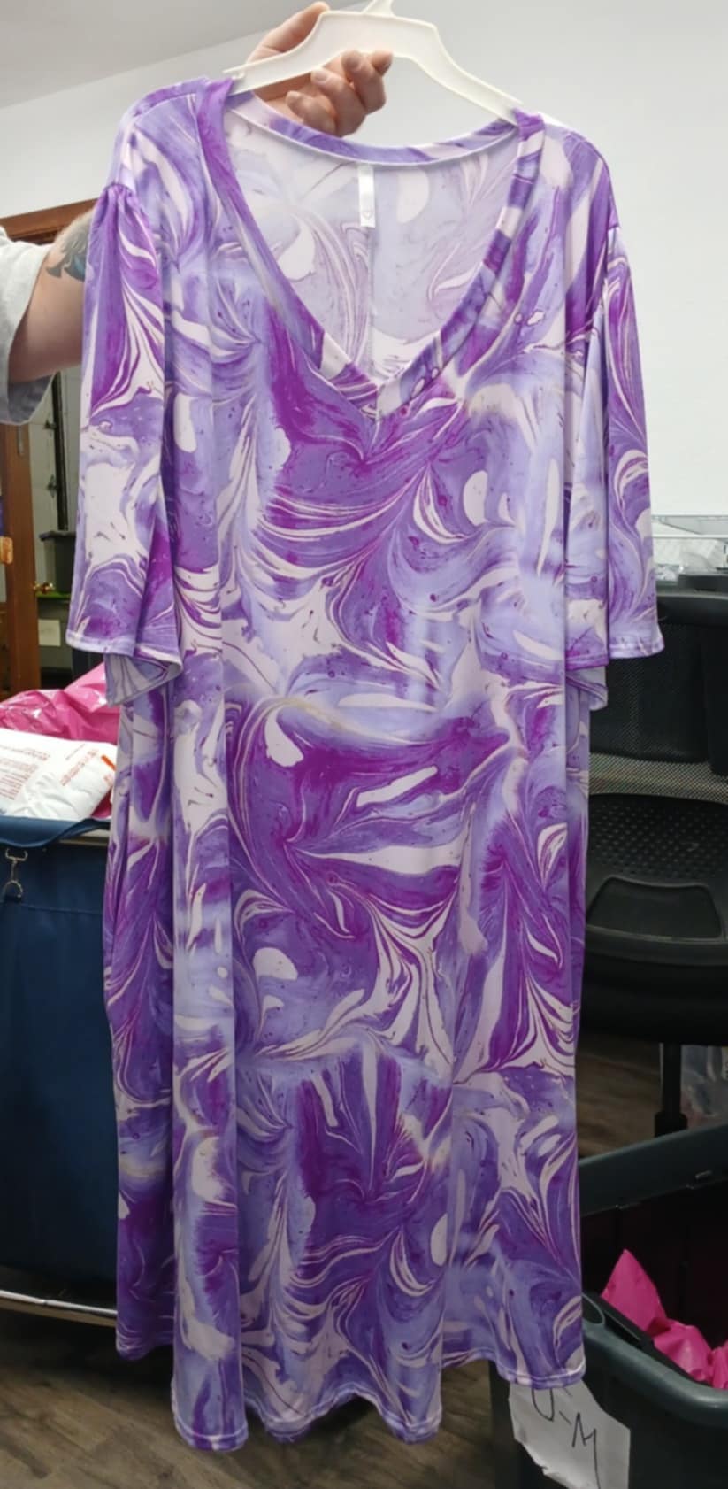 Gorgeous Purple Swirl Dress w Wide Sleeves