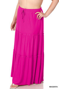 Fuschia Pink Tiered Ruffle Hem Maxi Skirt