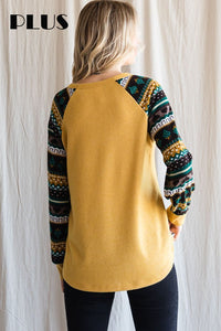 Mustard Faux Button Shirt Top w Cool Sleeves