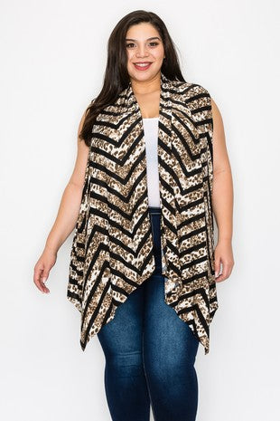 Subtle Leopard Print with Black Chevron Layering Piece Vest