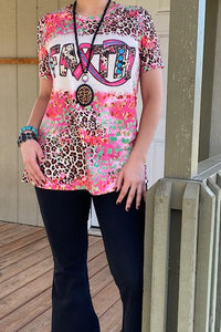 Pink Green FAITH Leopard Shirt Top