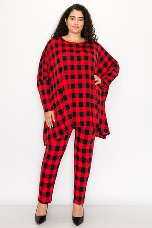 Red & Black Plaid Checkered 2 Piece Outfit Set