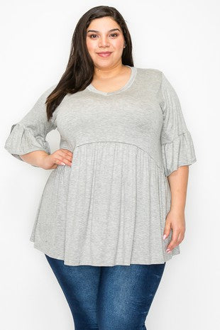 Solid Gray Babydoll Shirt Top