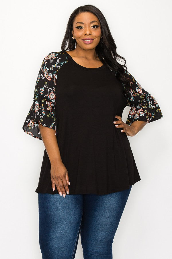 PSFU Black Paisley Sleeves Shirt Top