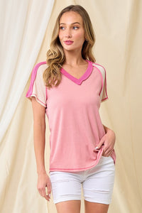 2 Tone Pink V Neck Shirt Top