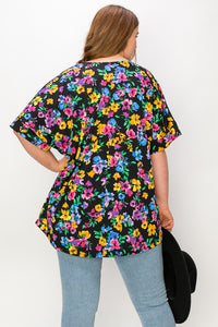 PSFU Black Floral Top W V Neck Shirt