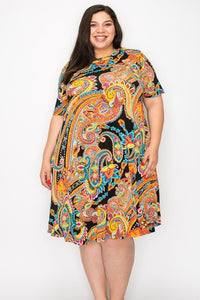 Stunning Bright Paisley Dress Orange Teal