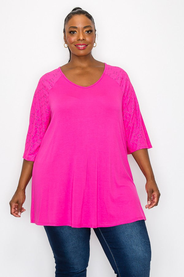 PSFU Pink Eyelet Sleeve Shirt Top