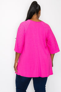 PSFU Pink Eyelet Sleeve Shirt Top