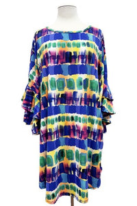 Multi Color Multi Print Top w Double Ruffle Sleeves