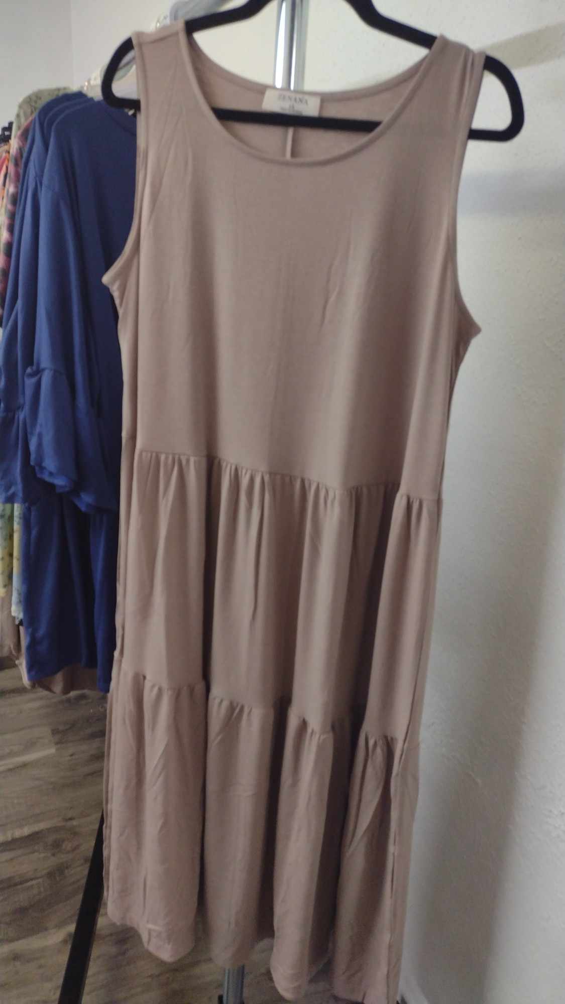 Khaki Beige Tank Tiered Maxi Dress