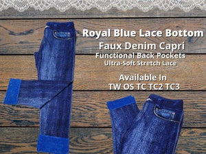 Faux Denim Capris Capri w/ Royal Blue Lace Bottom