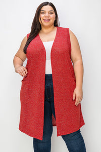 Red & Silver Sparkle Open Front Vest w Pockets