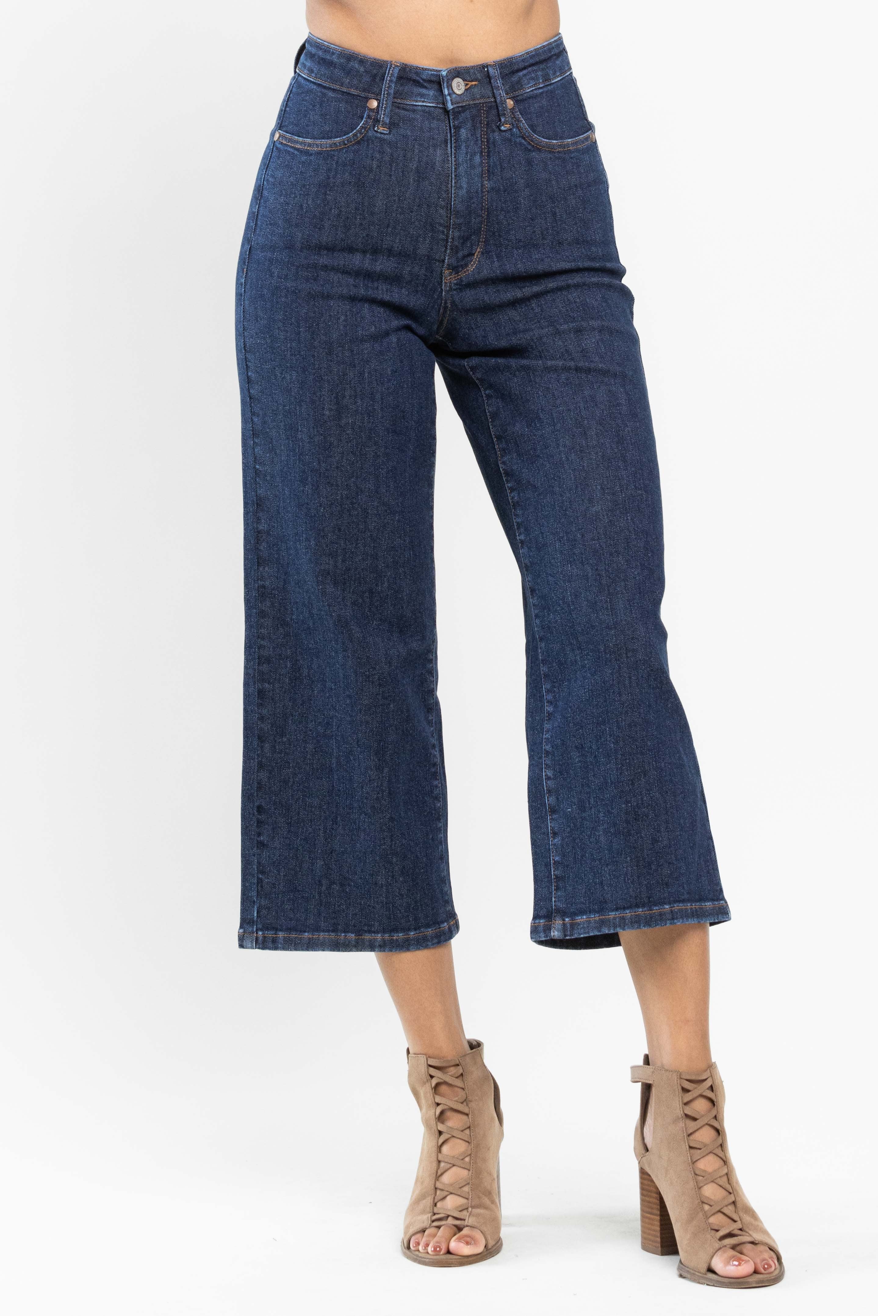 Judy Blues Denim Hi Waist Tummy Control Crop Wide Pant