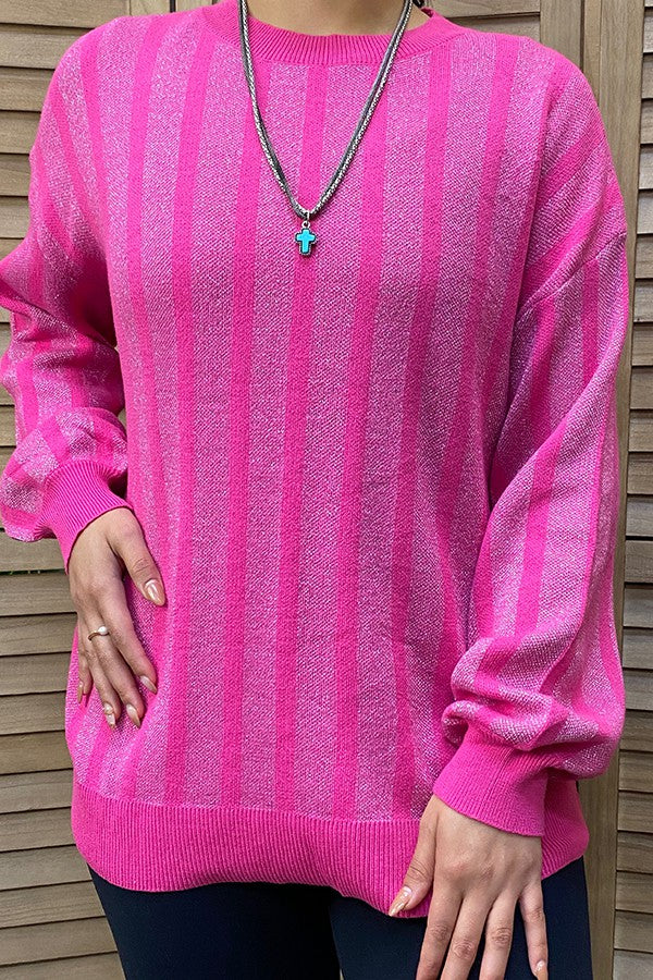 Pink Sweater with Silver Accents Shirt Top