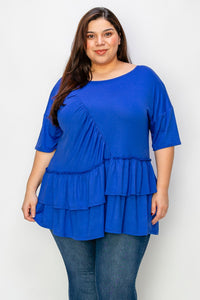 Royal Blue Two Layer Hem Shirt Top w Front Detailing