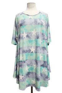 Tie Dye Stripes & Stars Shirt Tunic Top