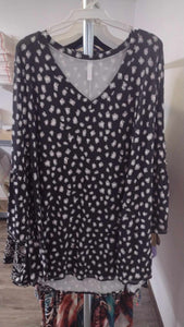 Black Gray Leopard V Neck Shirt Top