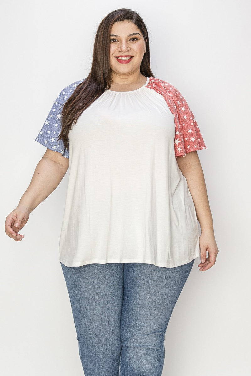 4th of July Star Sleeve Shirt Top Tunic