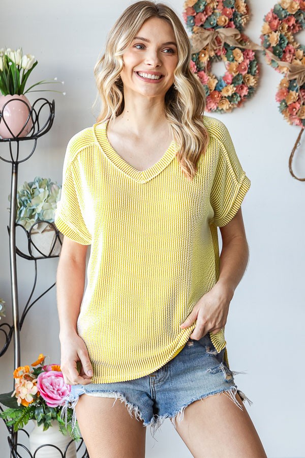 Yellow Citrine V Neck Shirt Top