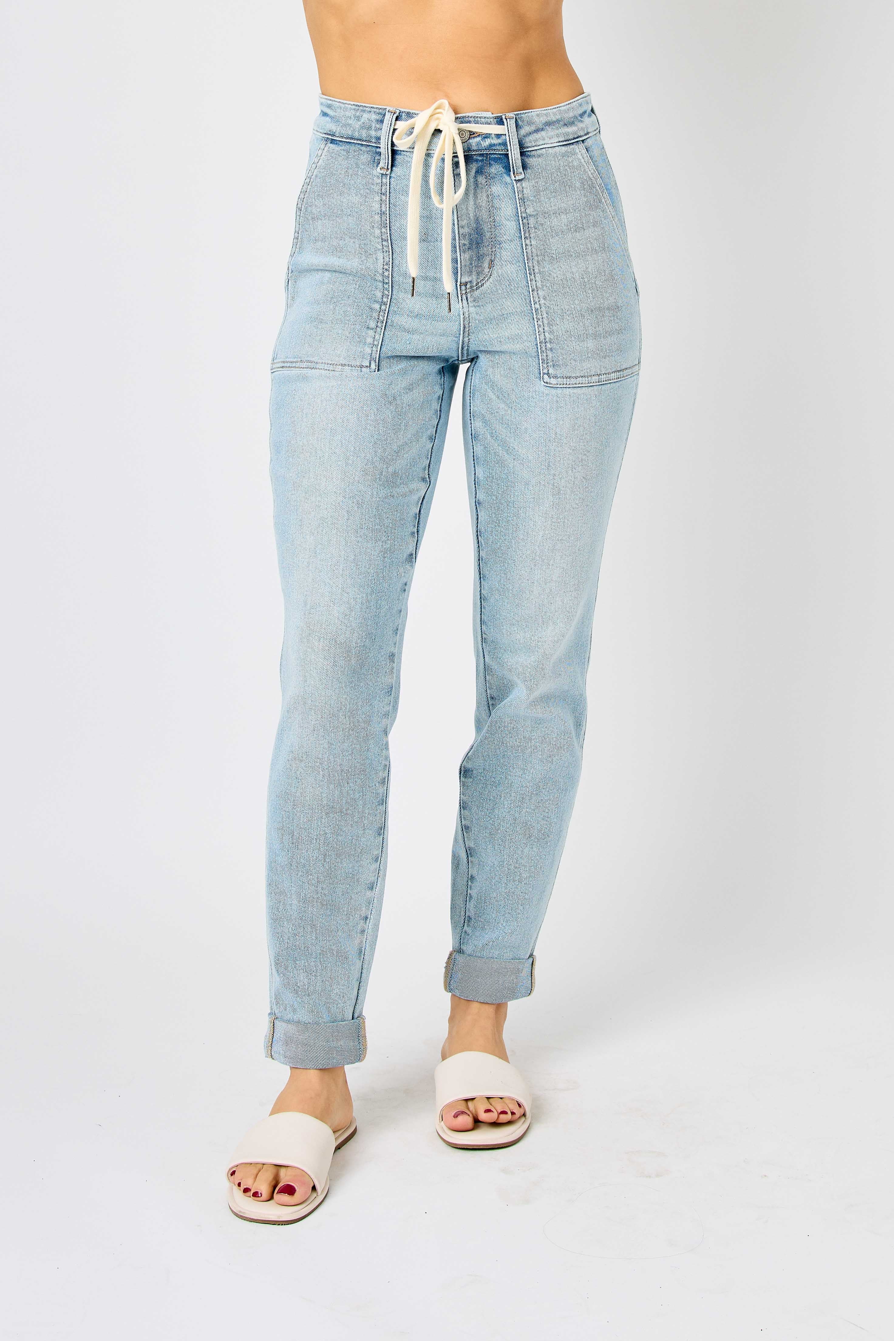 High Waisted Judy Blue Blues Vintage Double Cuff Jogger Jeans