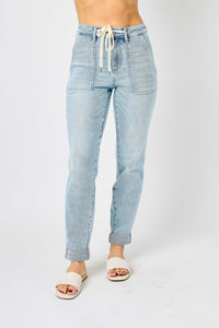 High Waisted Judy Blue Blues Vintage Double Cuff Jogger Jeans