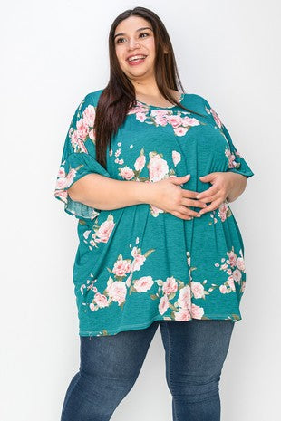 Gorgeous Green Floral Shirred Top Shirt