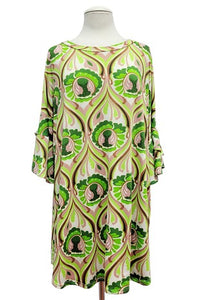 Lime and Green Ruffle Sleeve Multi Print Tunic Top