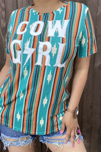 Serape Cow Girl Shirt Top Tee