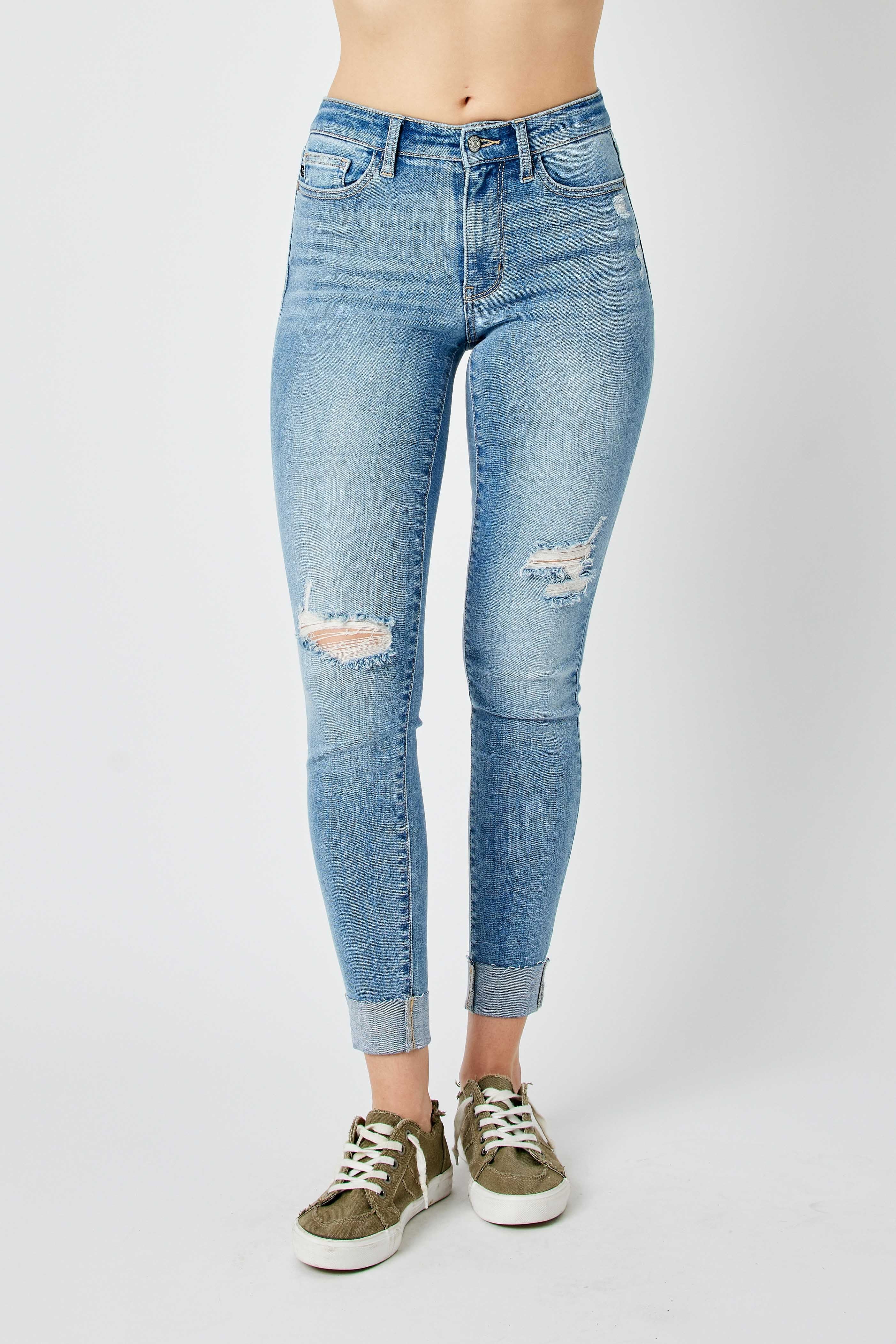 Judy Blues Mid Rise Cuff Skinny Jean Jeans