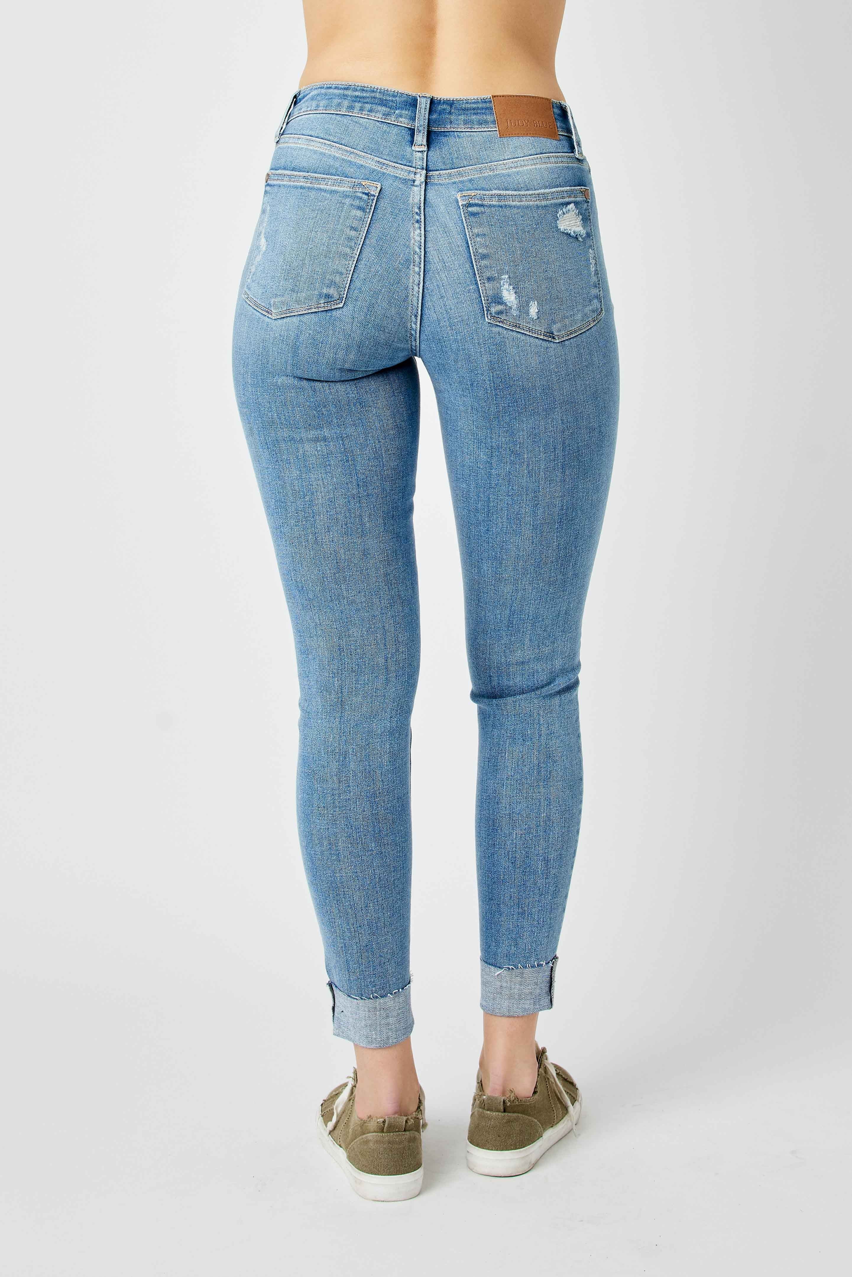 Judy Blues Mid Rise Cuff Skinny Jean Jeans