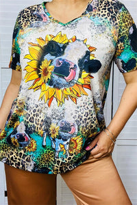 Cow Sunflower Leopard Shirt Top