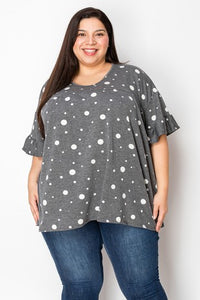 Gray Polka Dot Shirt Top