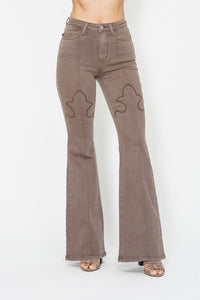 Brown Judy Blues High Waist Garmeny Dyed Flare Jeans Jean