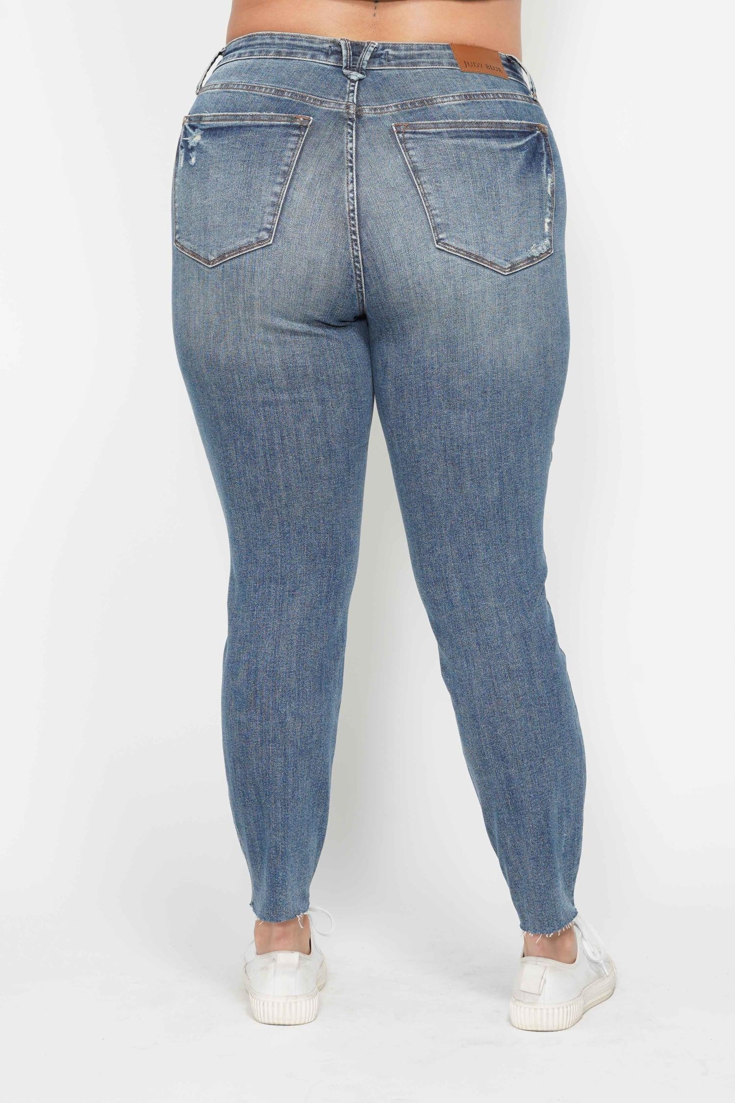 Judy Blues High Waist Tummy Control Vintage Wash Hem Skinny Jeans Jean