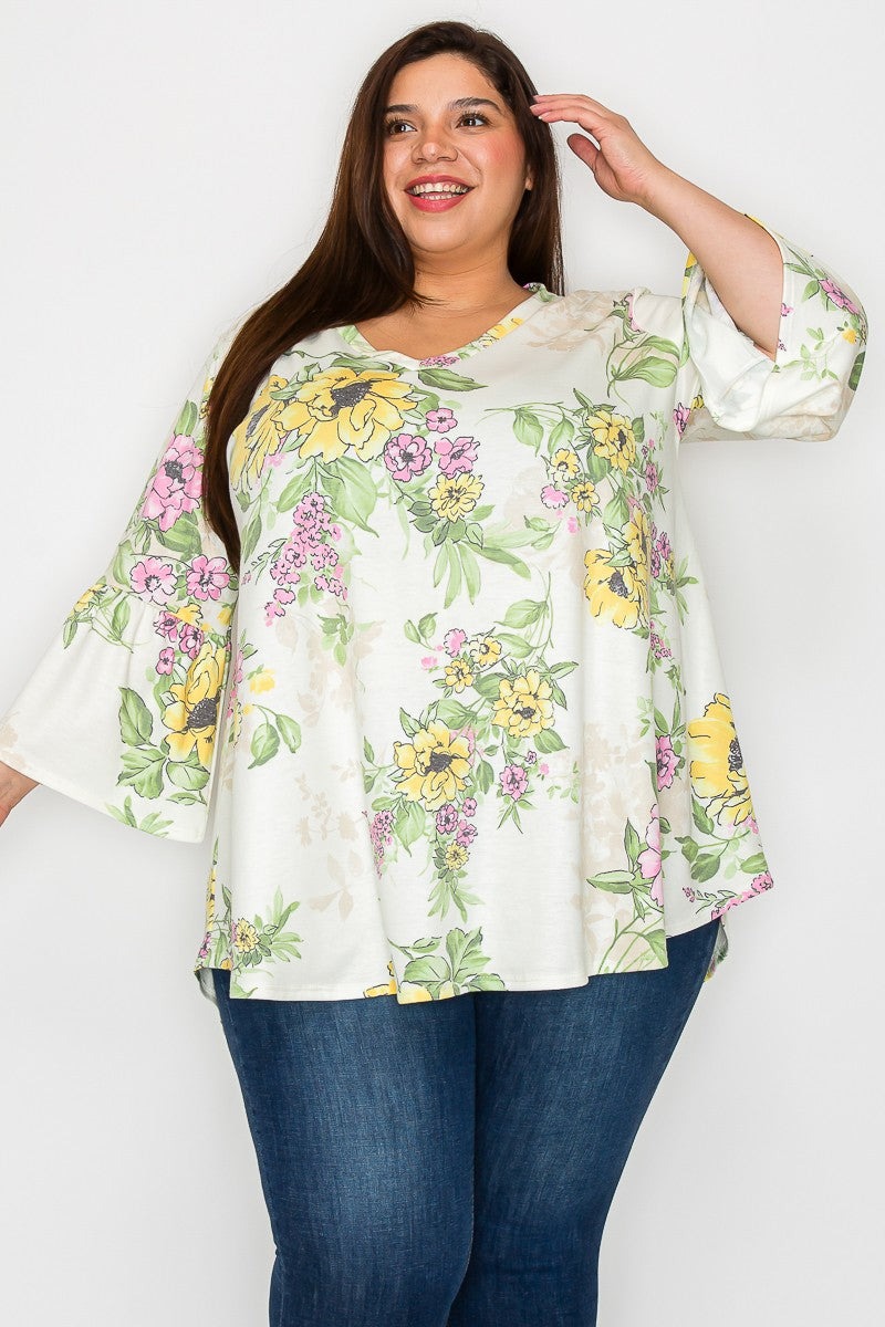 Ivory Floral Flower Print Shirt Top