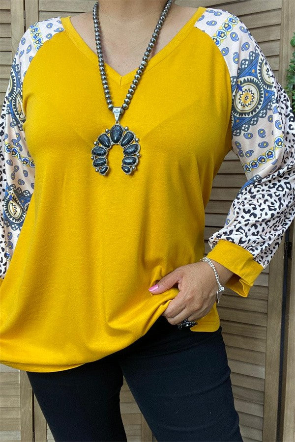 Yellow Shirt Top with Awesome Printed Sleeves