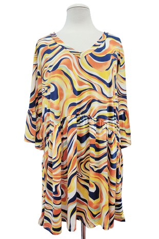 Yellow Orange Navy Swirl Shirt Top