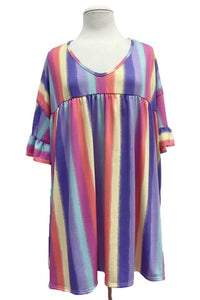 Purple Blue Yellow Rainbow Vertical Stripe Shirt Top